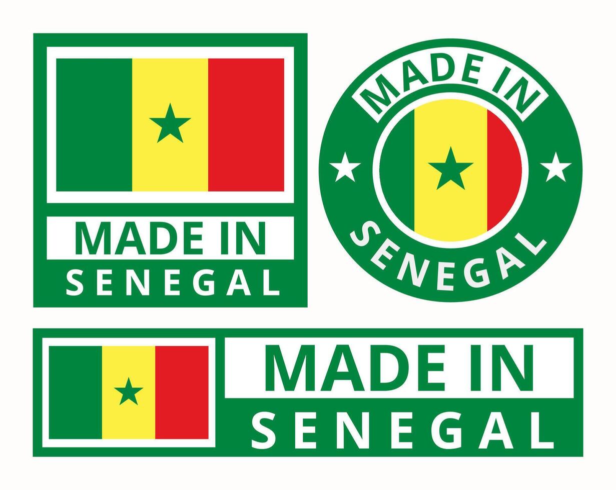 vector conjunto hecho en Senegal diseño producto etiquetas negocio íconos ilustración