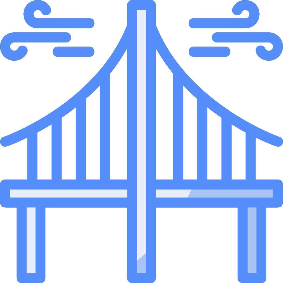 puente línea lleno azul icono vector