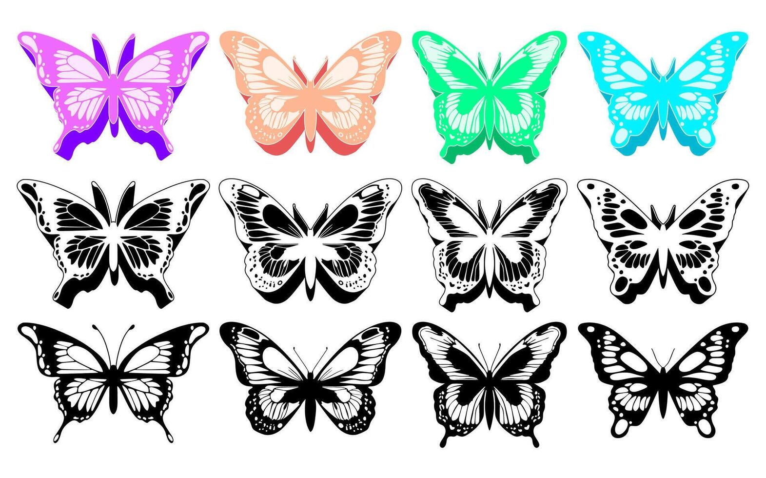 Set trendy flying butterfly icon design vector illustration