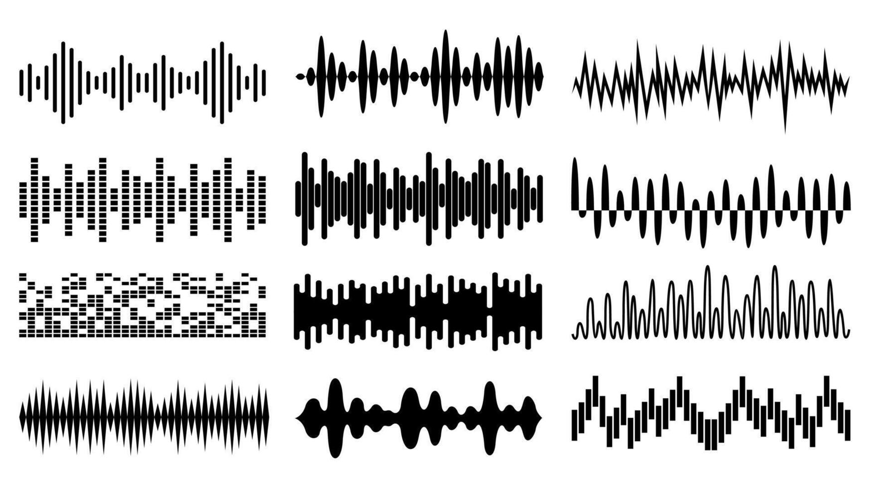 conjunto sonido olas silueta icono logo. ruidoso sonido diseño vector ilustración