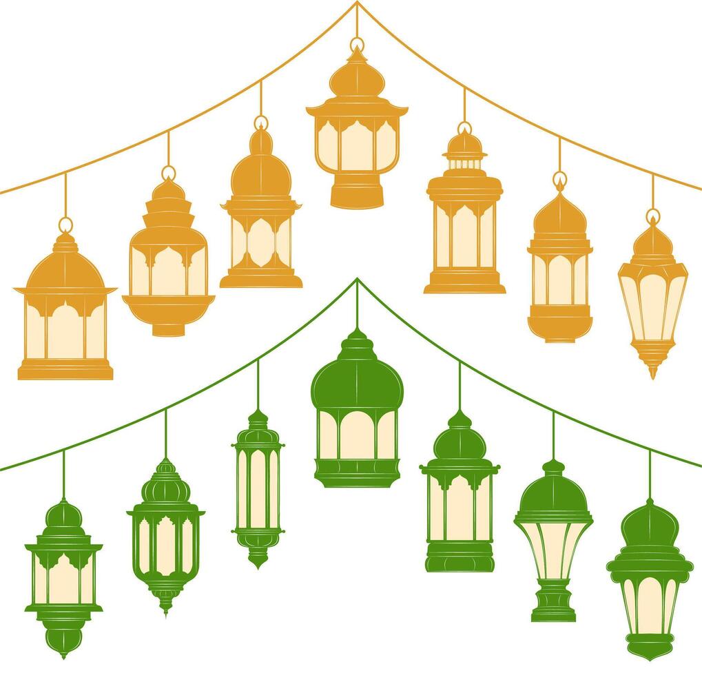 set ramadan Mubarak hanging lamp lanterns icon design vector illustration