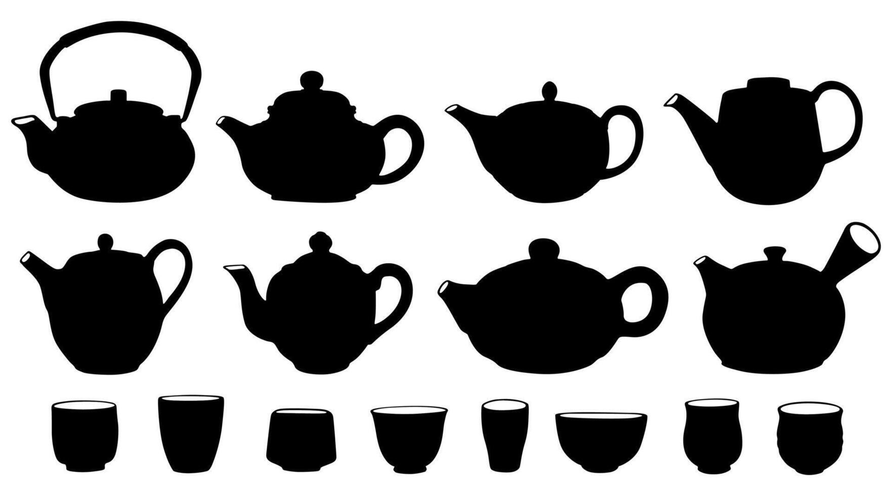 Set Japanese Teapot silhouette icon symbol. Japan teacup design vector Illustration