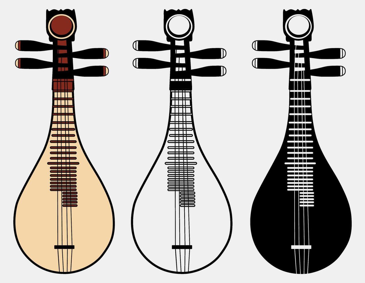 conjunto vector liuqin chino tradicional música instrumento icono diseño ilustración