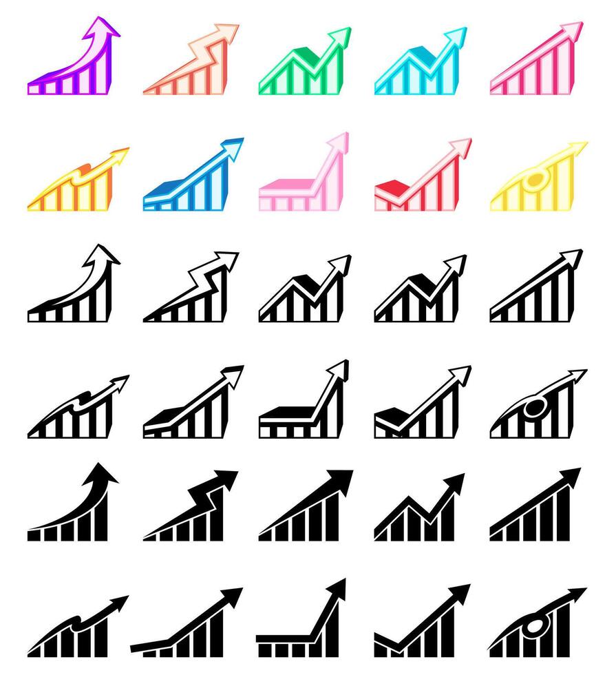 Set trendy Growth graph icon. Increase profit infographic design vector illustration