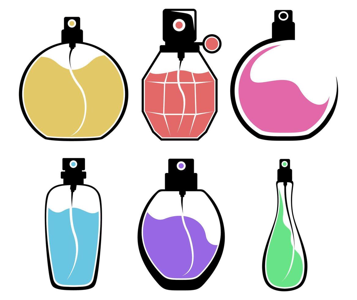 conjunto perfume icono símbolo. fragancia logo diseños modelo vector ilustración