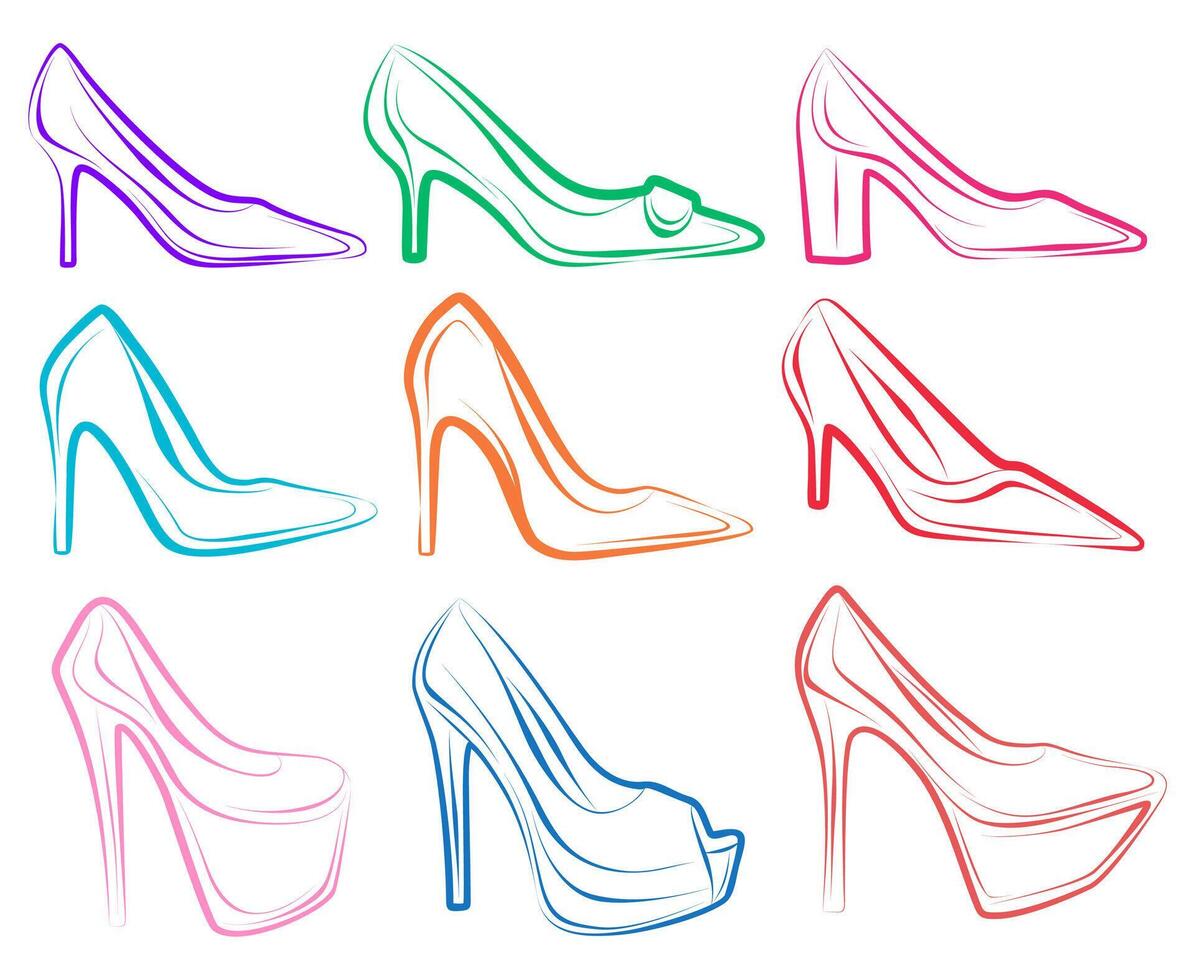 Set high heels logo line art design vector illustration