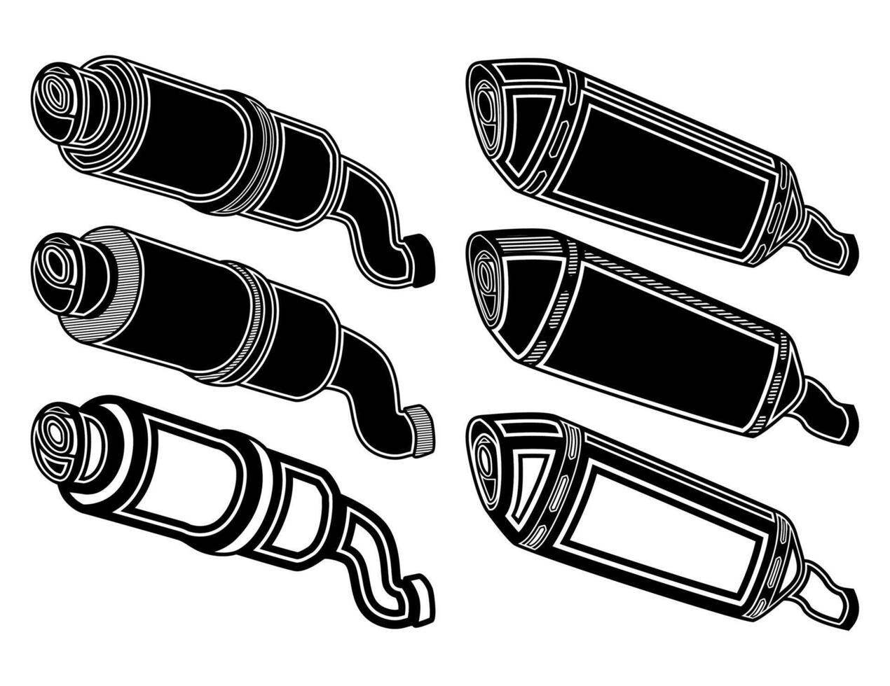 Set exhaust pipe icon symbol. Muffler design. Motorcycle spare part vector illustration