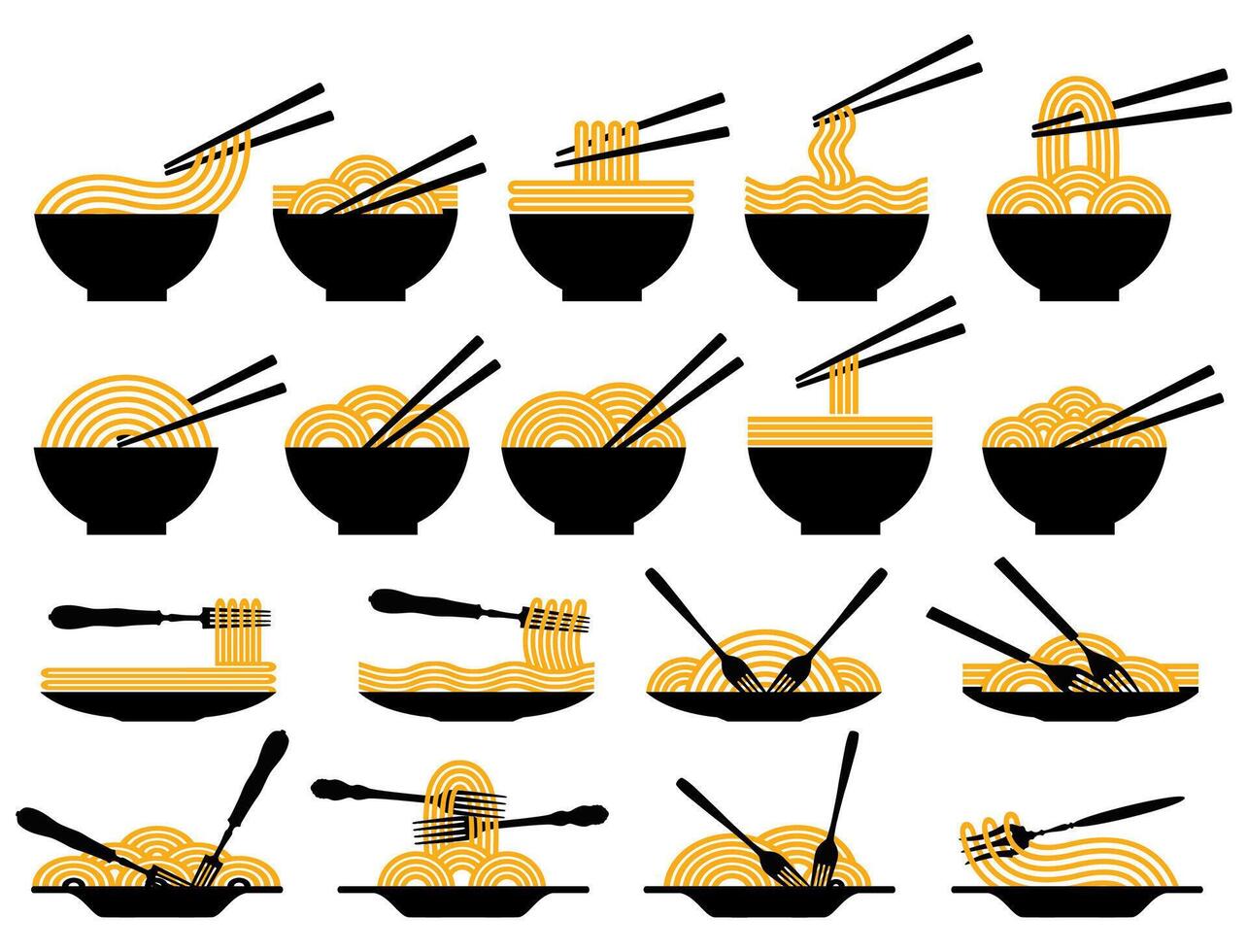 conjunto japonés tallarines icono símbolo. ramen tallarines diseño vector ilustración