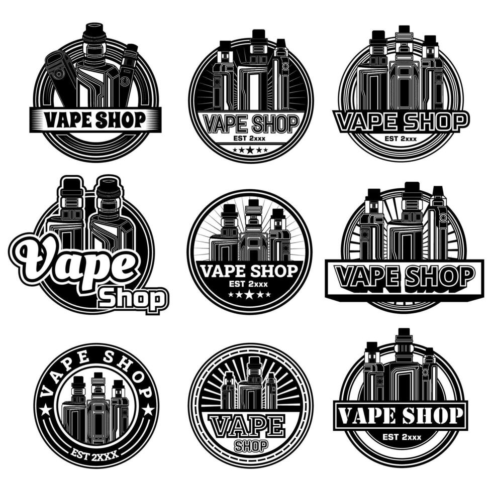 conjunto vape tienda icono logo. vapor retro Clásico monocromo diseño vector ilustración