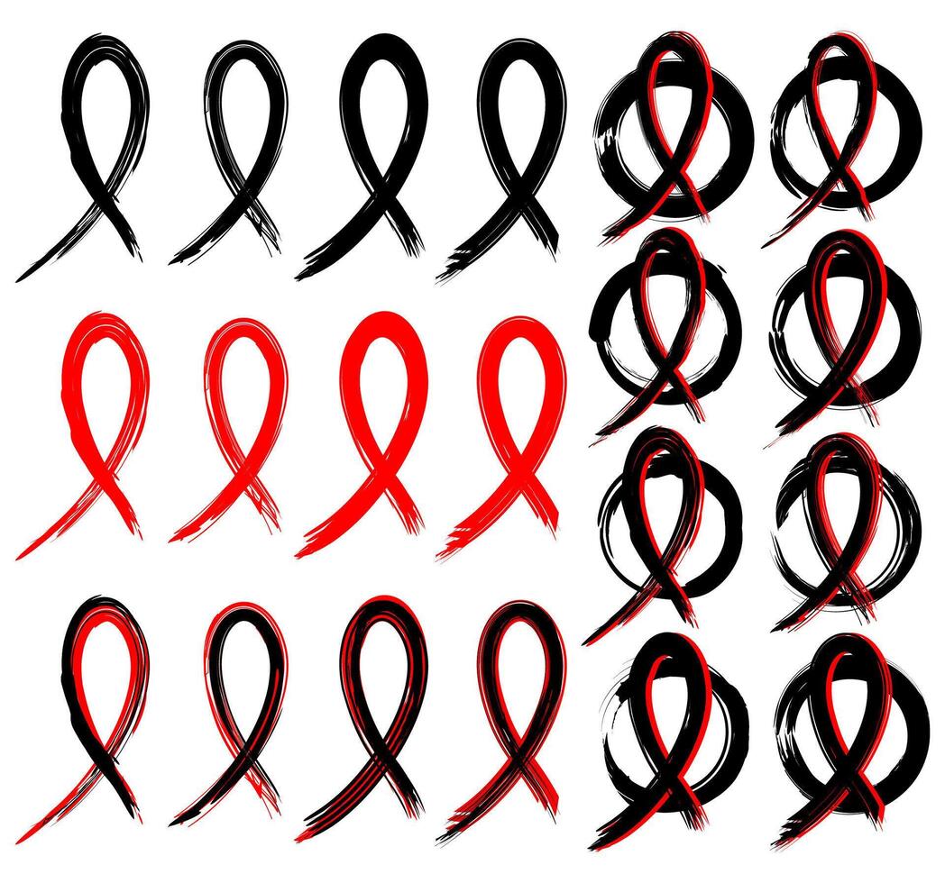 set Awareness ribbon sign icon. Mourning and melanoma symbol grunge  design vector illustration