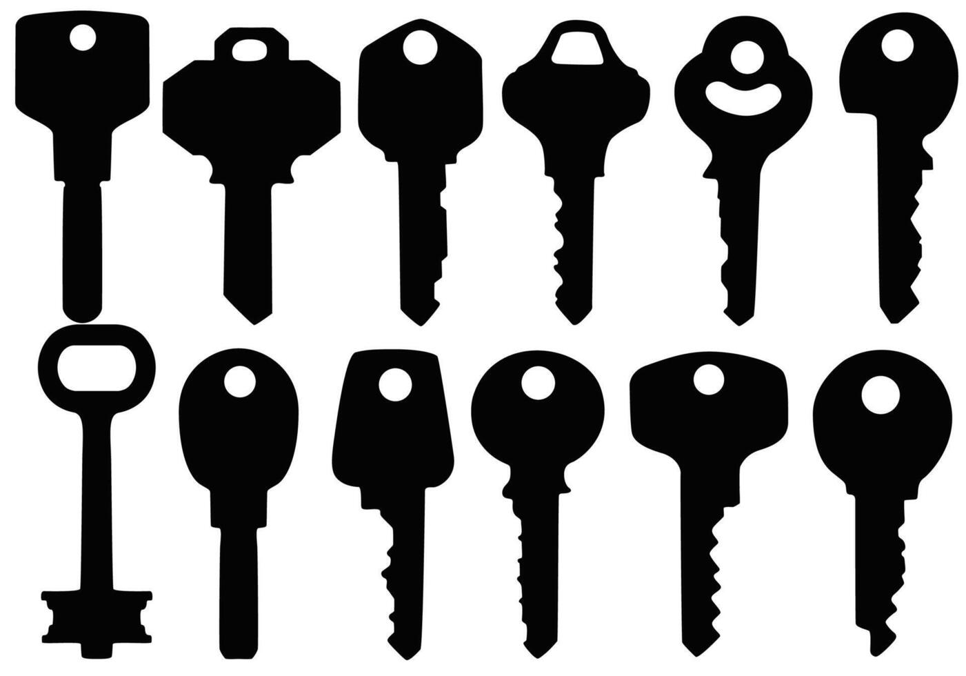 Set Vector keys black silhouette icon illustration