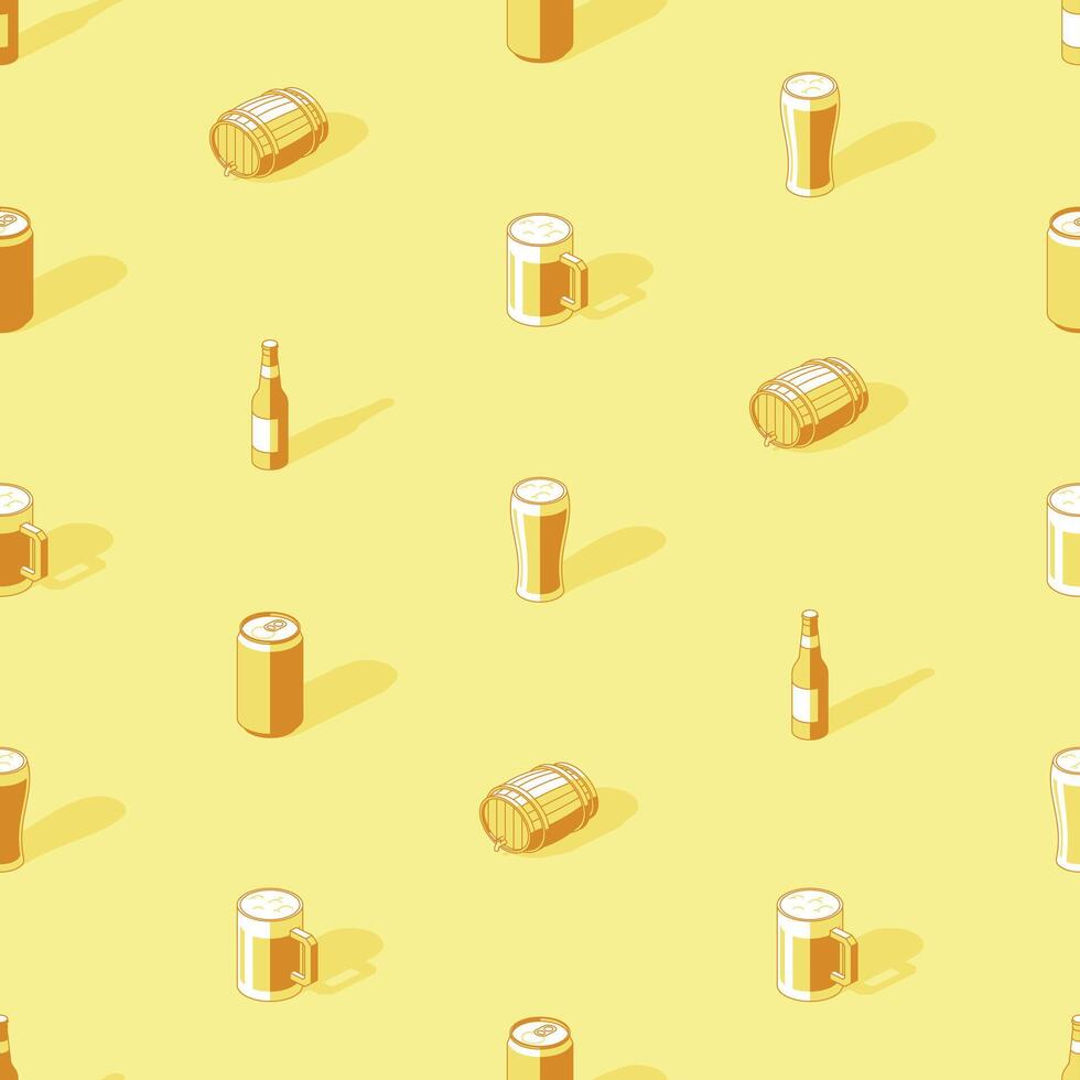Yellow on yellow beer seamless pattern background vector