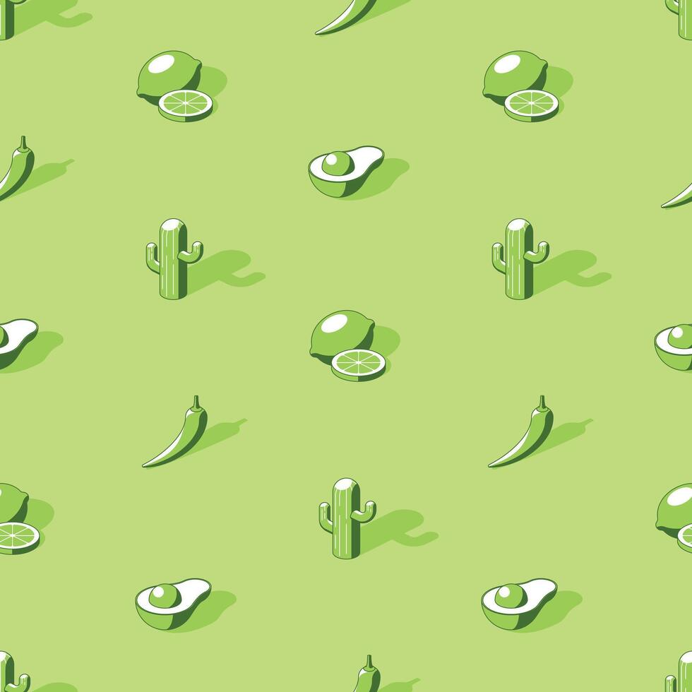 Green mexican food isometric seamless pattern vector