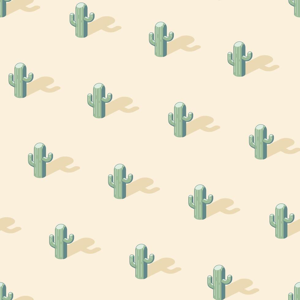 Cactus in the desert isometric seamless pattern vector