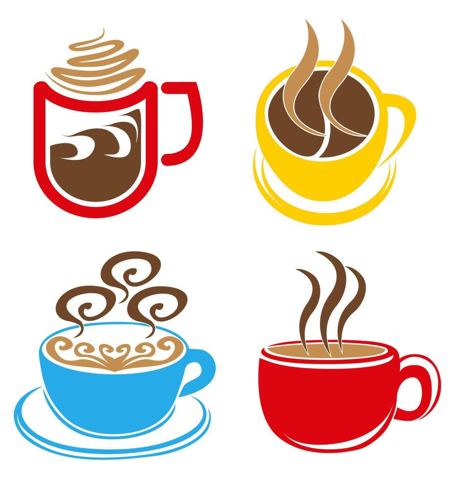set vector Coffeeshop logo. Hot Coffee cup icon design illustration