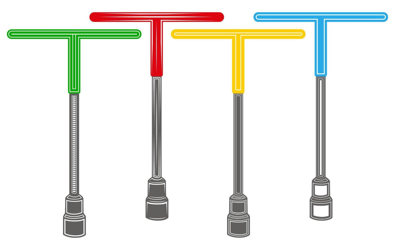Set vector T handle socket wrench icon. Automotive wrench design Illustration