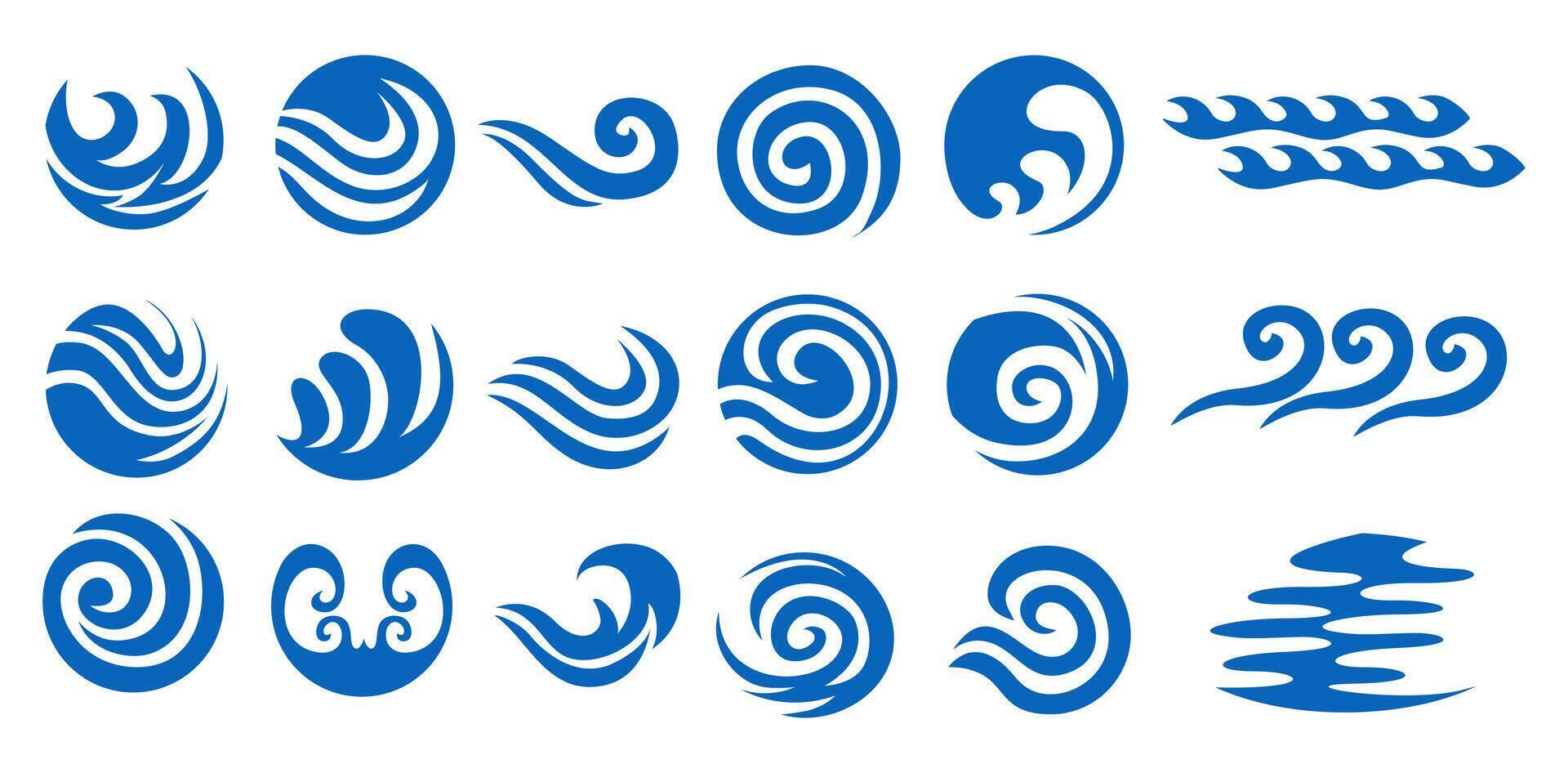 Set Abstract Blue Water Wave Icon Vector Illustration