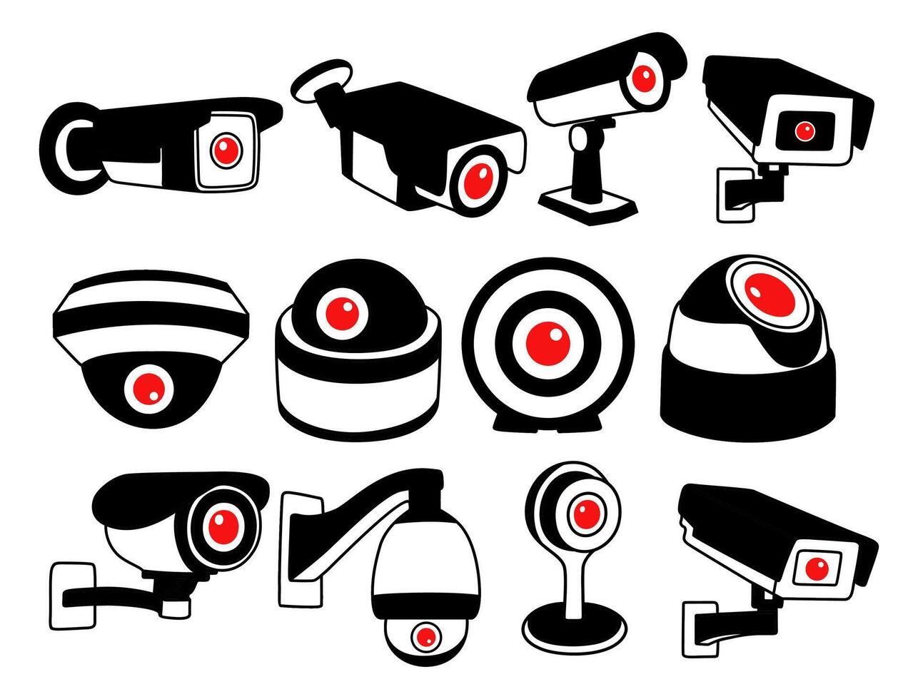 Set vector CCTV icon. Modern security camera sign symbol logo design