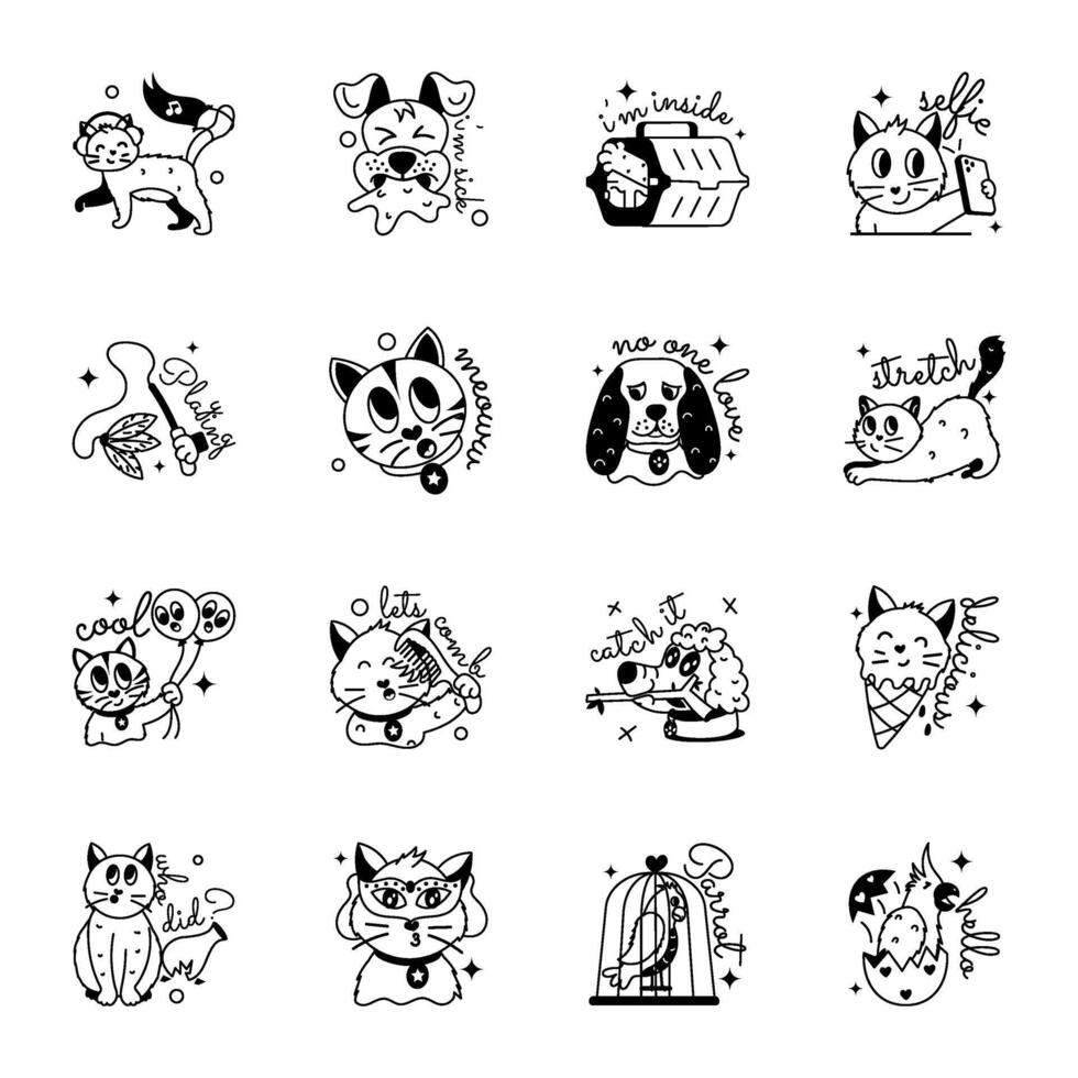 Bundle of Pets Love Glyph Stickers vector