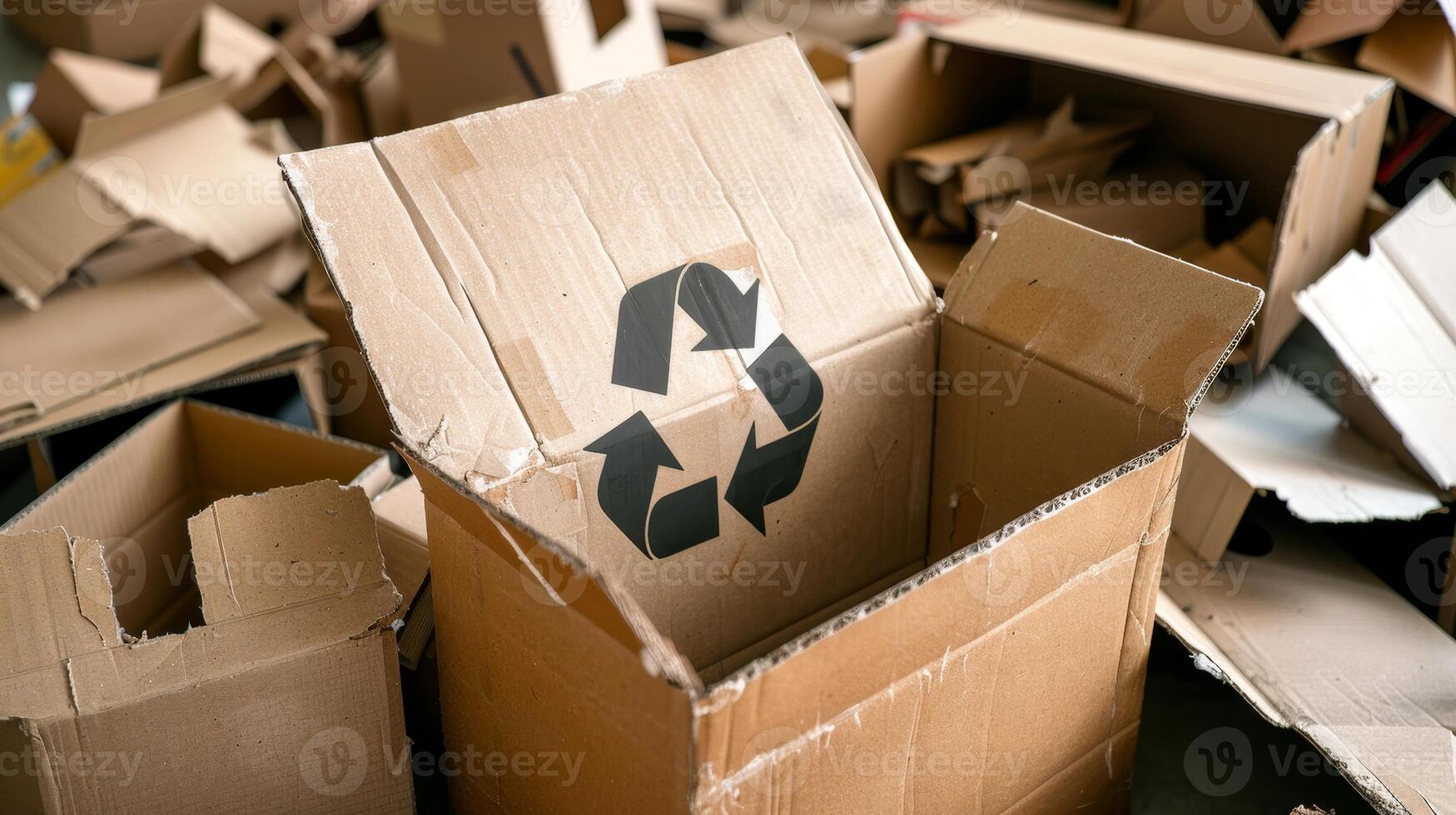 AI generated Assorted paper and cardboard materials with recycling symbol for environmental conservation photo