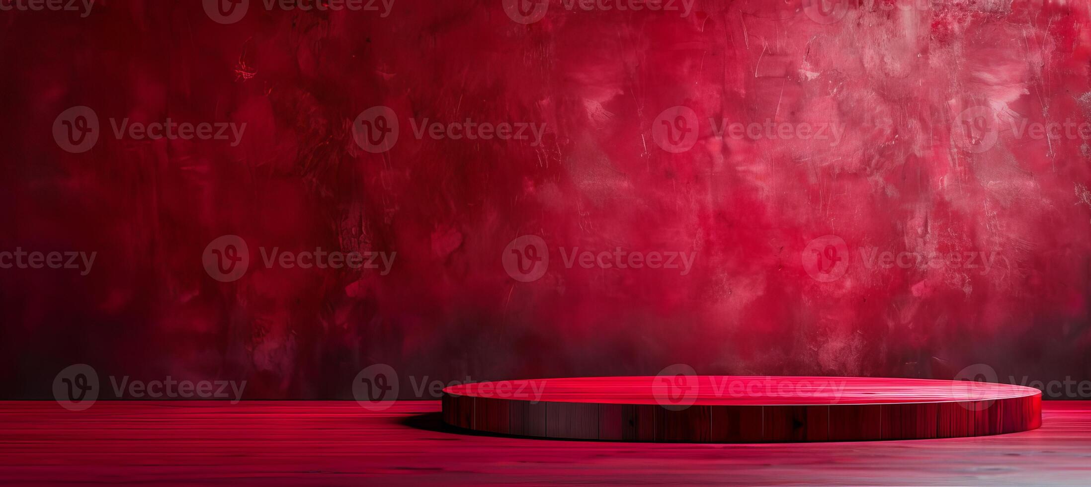 AI generated Empty red podium on light studio stage platform with spotlight abstract scene for product display photo