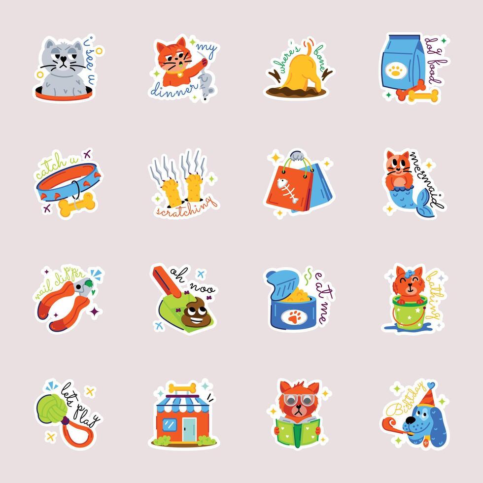 Set of Pet Care Flat Stickers vector