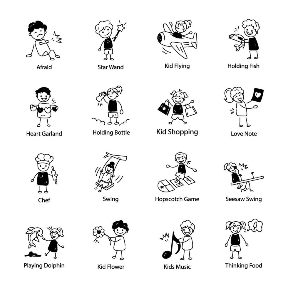Collection of Kids Hobbies Doodle Icons vector