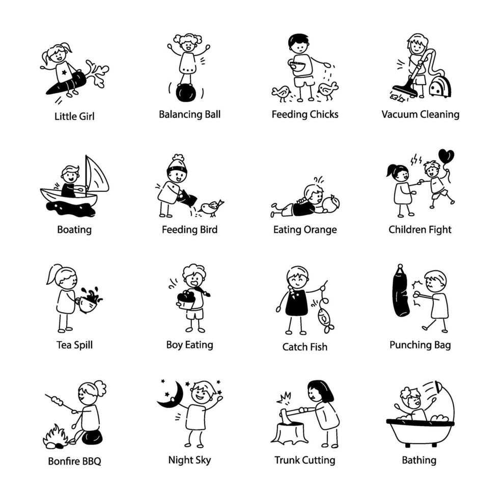 Doodle Icons Depicting Kids Toys and Activities vector