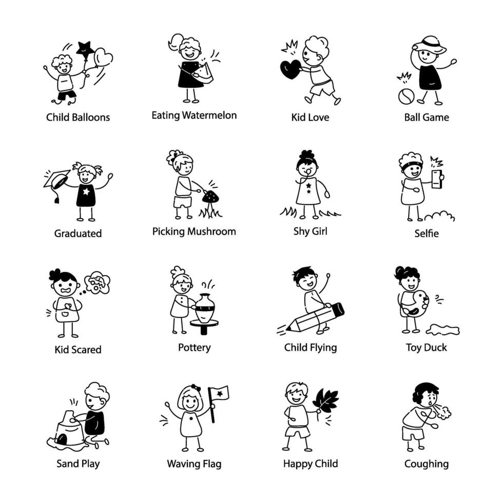 Doodle Icons Depicting Children Hobbies vector