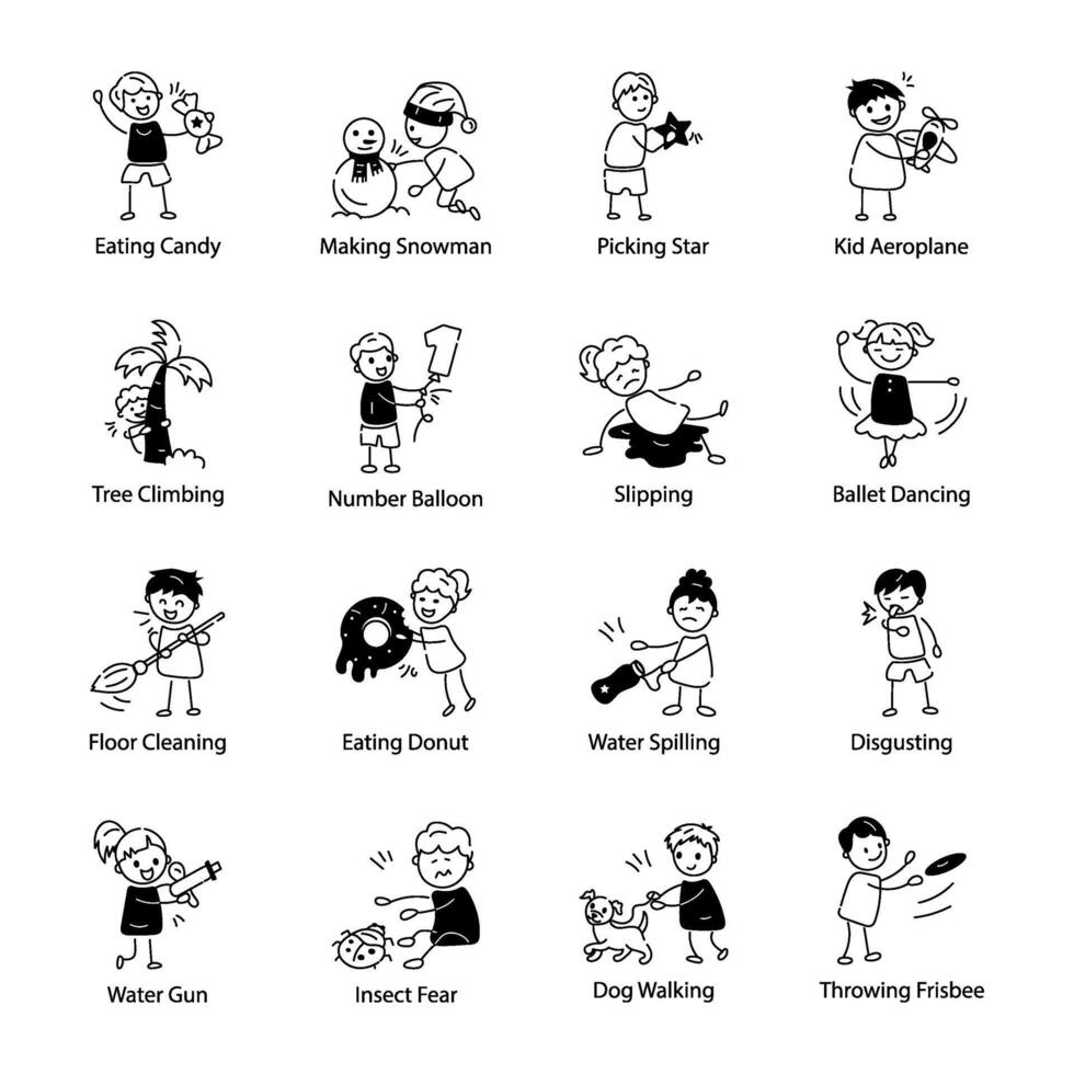 Set of 16 Children Doodle Icons vector