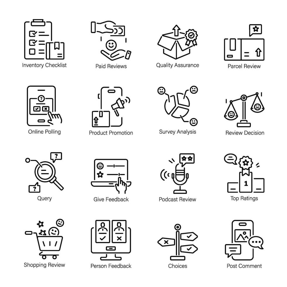 Customer Experience and Reviews Linear Icons vector