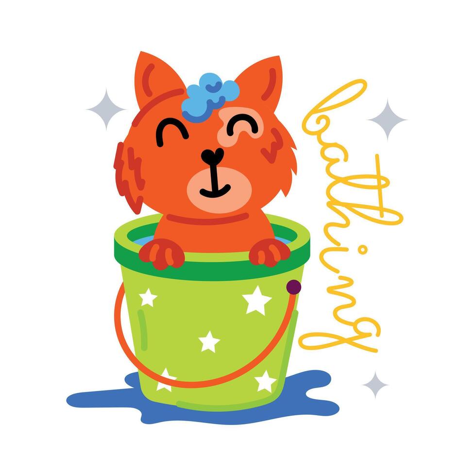 Trendy Cat Bathing vector