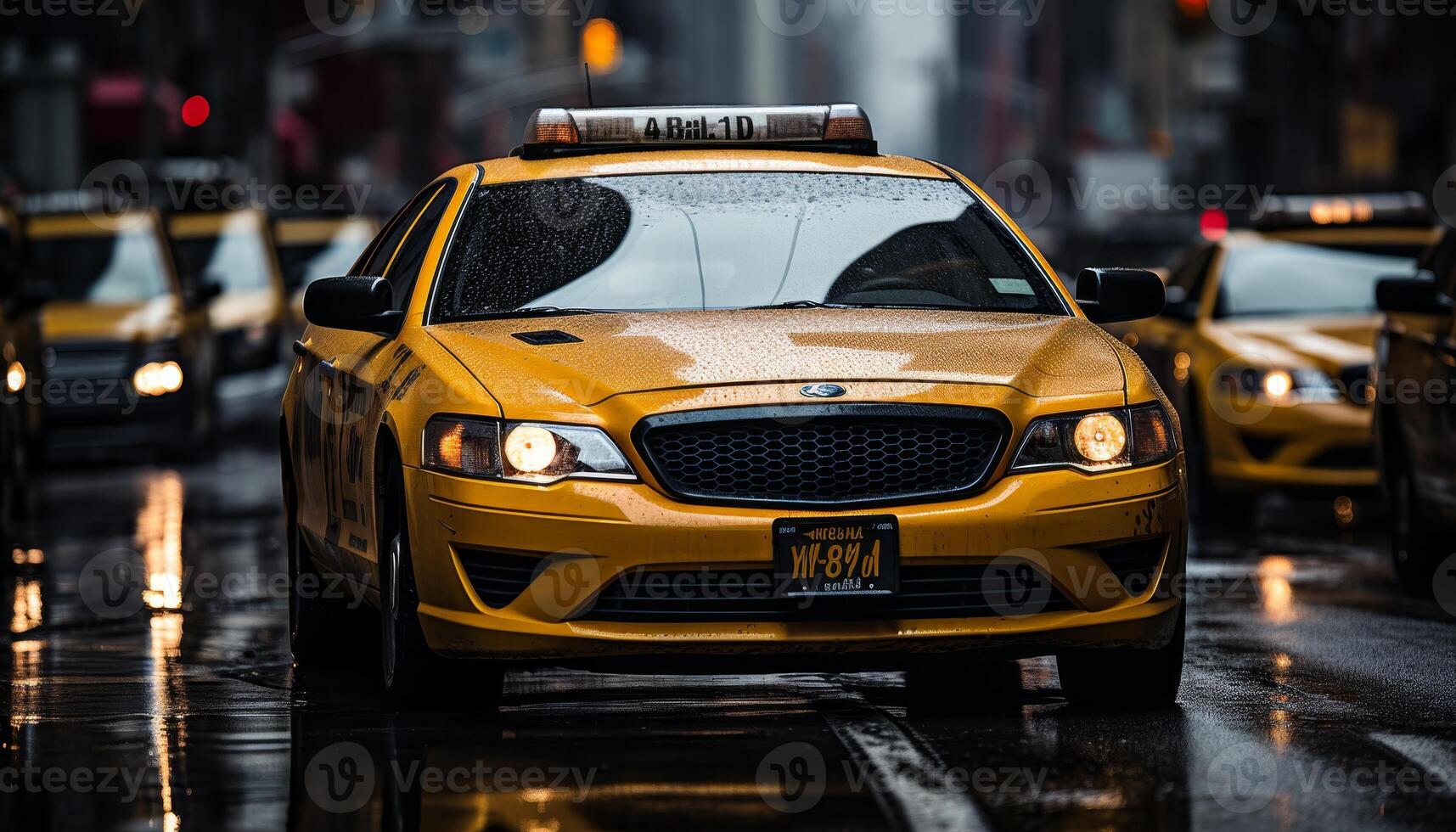 AI generated Vibrant nyc street with blurry motion of yellow cabs in downtown  16k highquality urban image photo