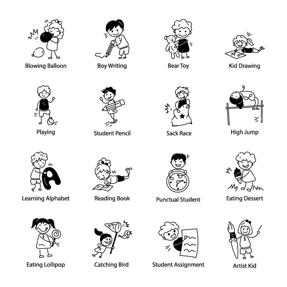 Doodle Icons Depicting School Kids vector