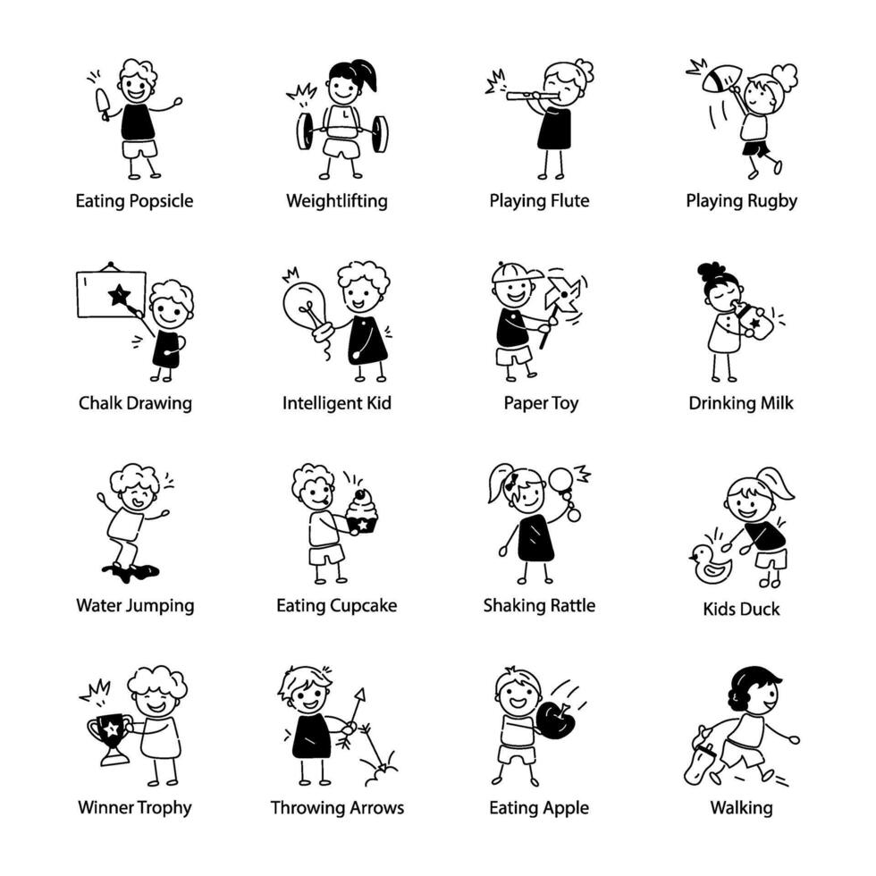 Set of Playing Children Doodle Icons vector