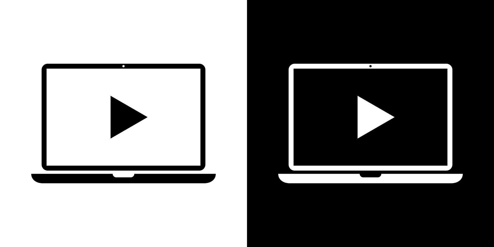 Play button icon on laptop screen. Video player on notebook display. Vector illustration