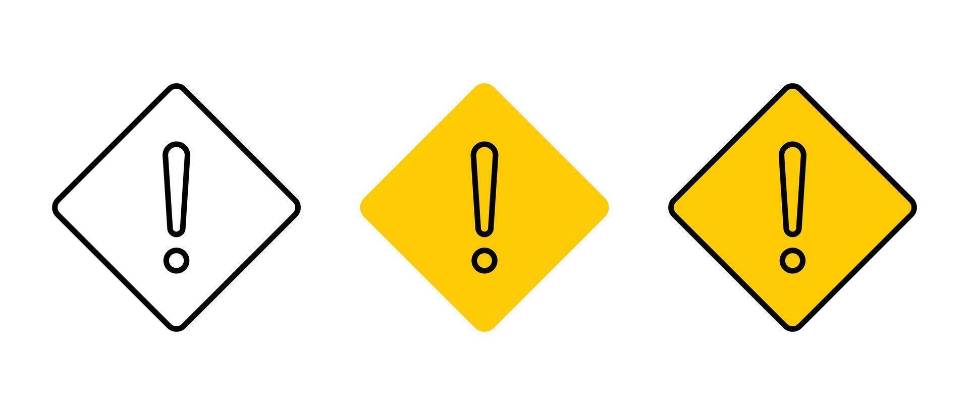 Set of warning sign icon. Yellow square with exclamation mark line vector