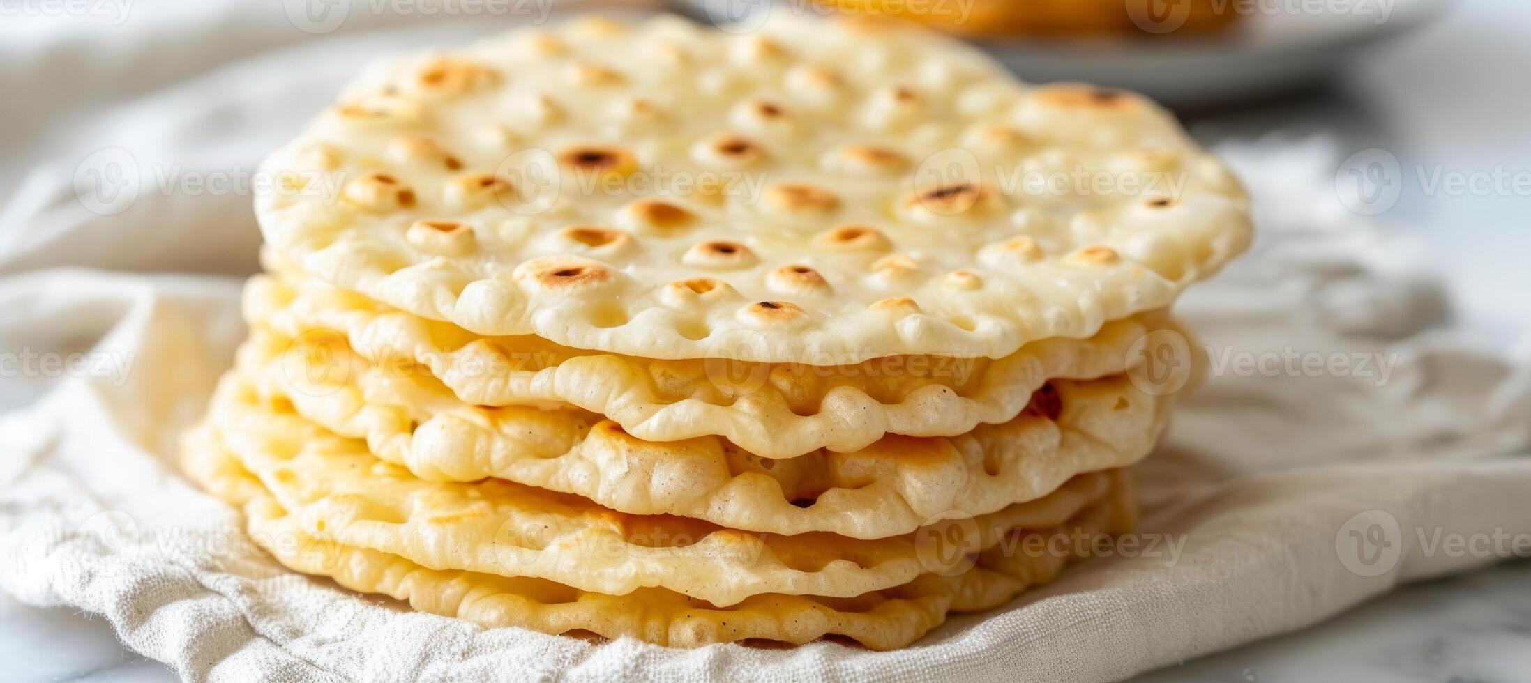 AI generated Intricate unleavened bread details   dense piece with textured patterns, perfect for text placement photo