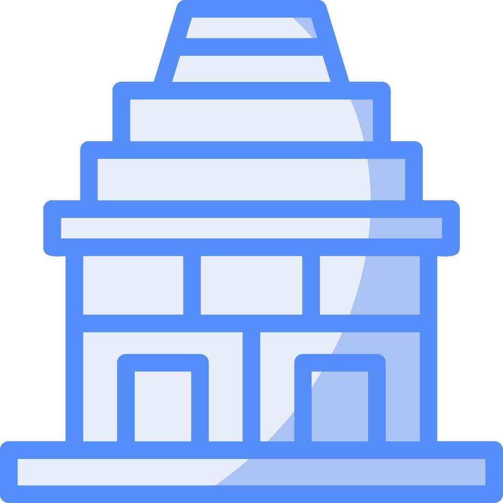 templo línea lleno azul icono vector