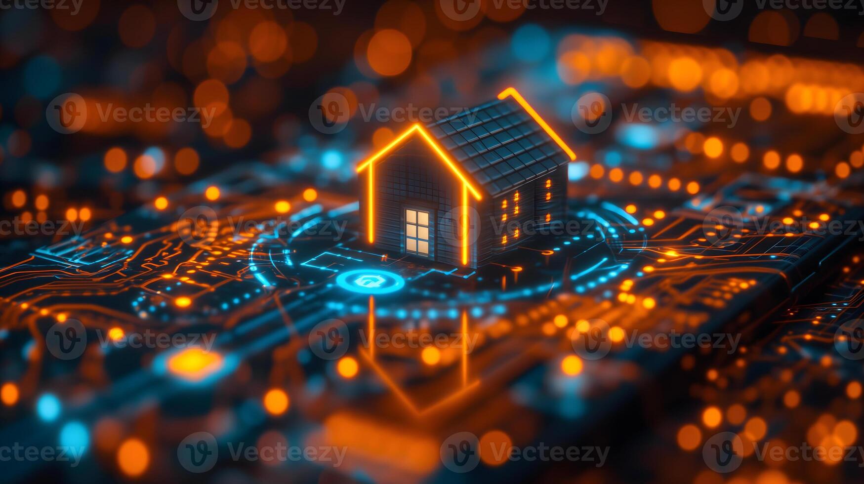 AI Generated House hologram in futuristic digital background photo