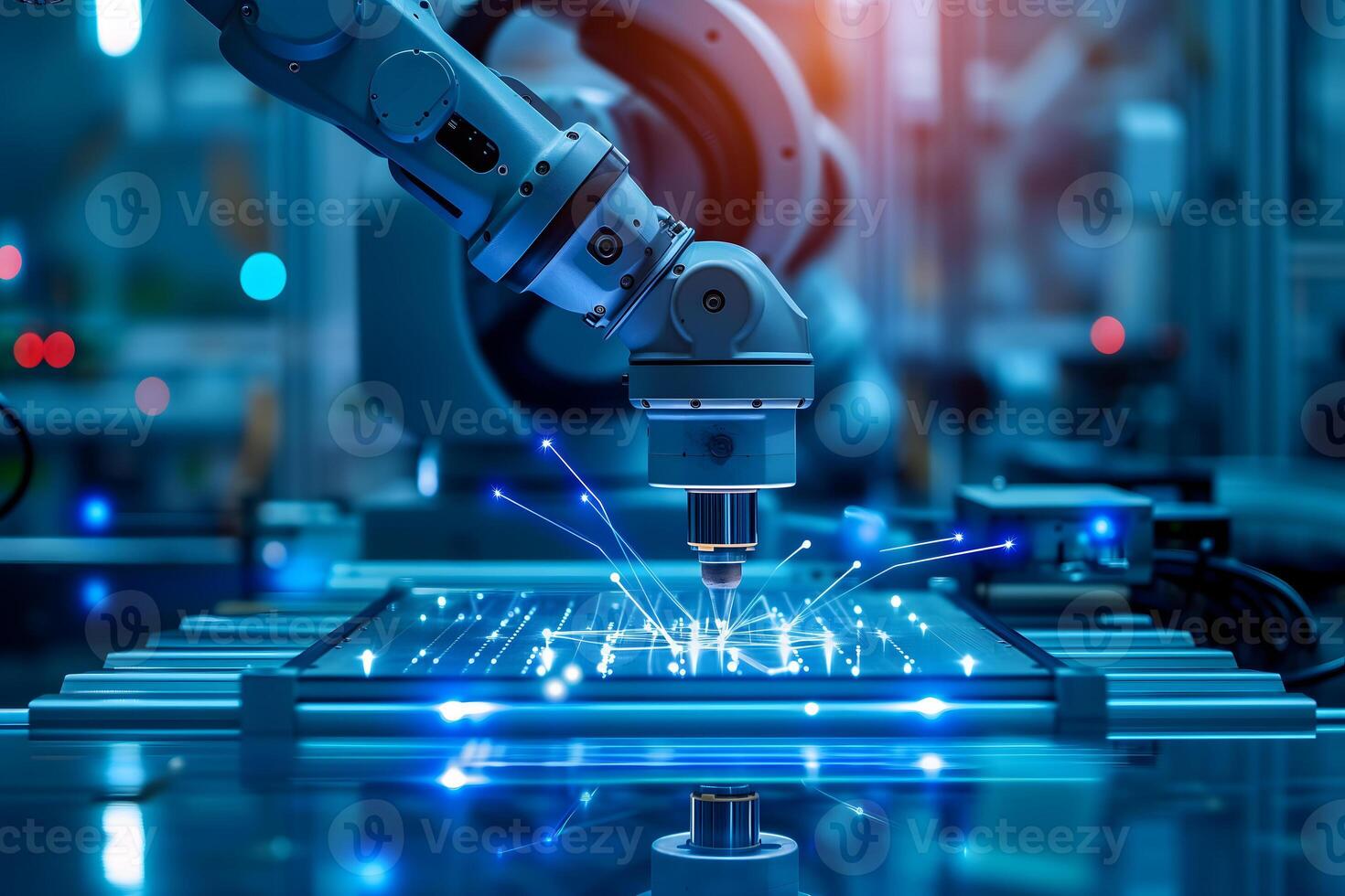 AI Generated The use of robot arms in intelligent industrial factories photo