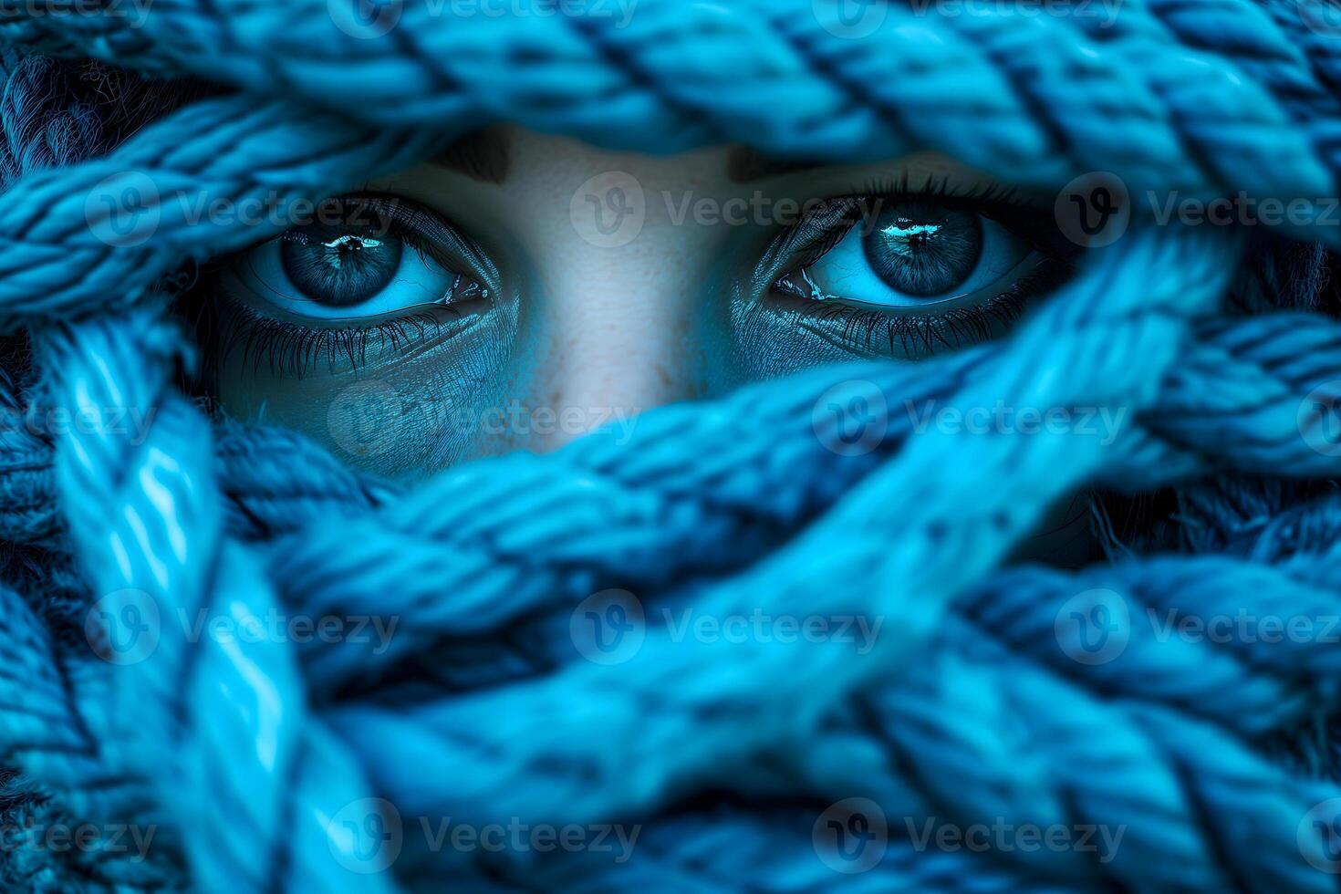 AI Generated female face tangled up in blue photo