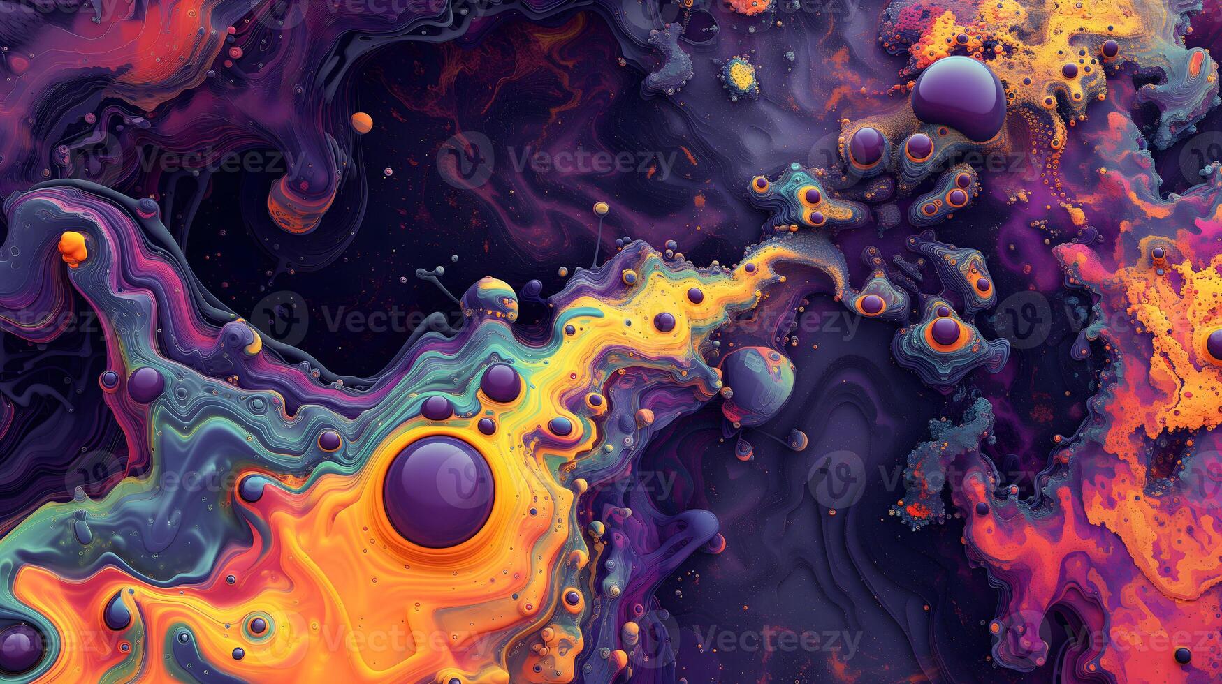 AI Generated saturated colorful mad abstract background, random different shapes and objects, hallucinations of ancient shaman after mushroom overdose photo