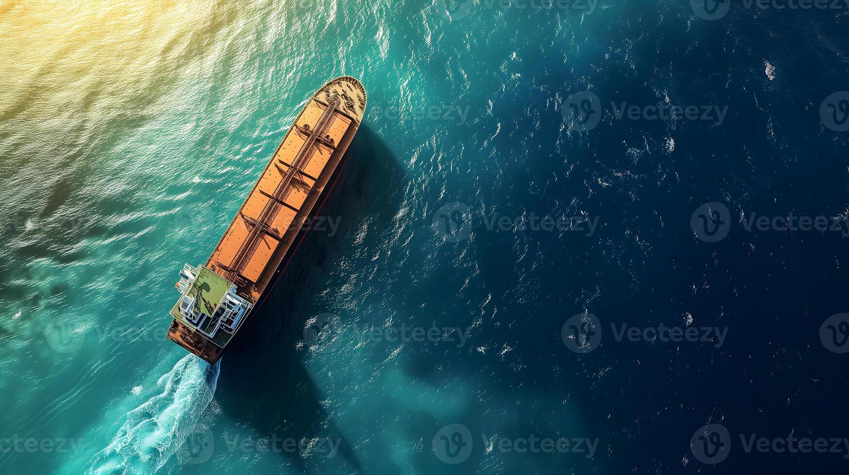 AI Generated cargo ship full of standard shipping containers at the sea during shipping at day time photo