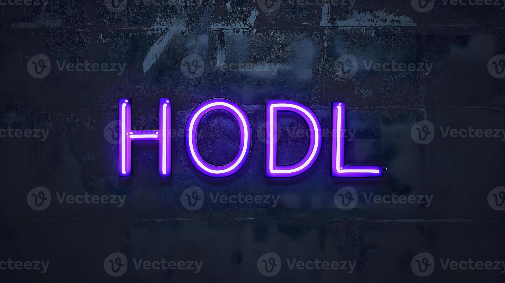 AI Generated Neon inscription HODL on dark shabby wall photo