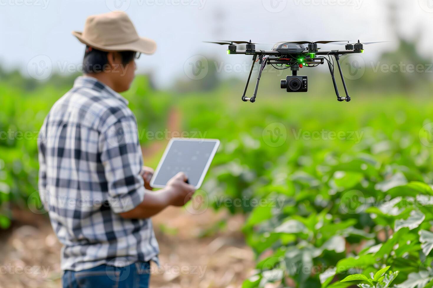 AI Generated Farmer in the field using drone photo