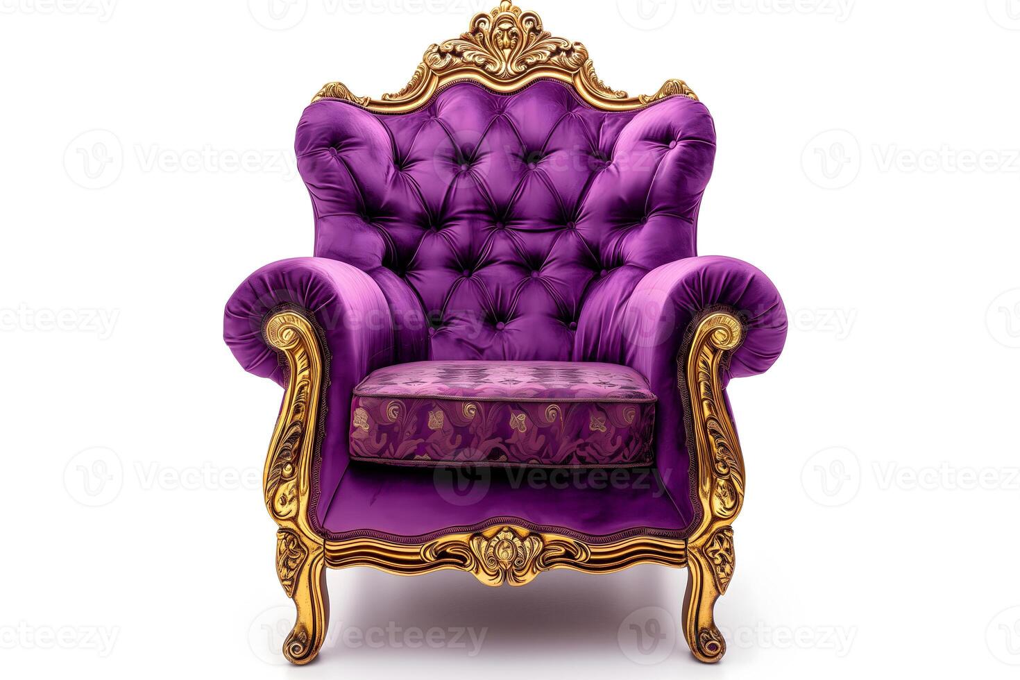 AI Generated Purple velvet capitonner technique armchair on white background photo