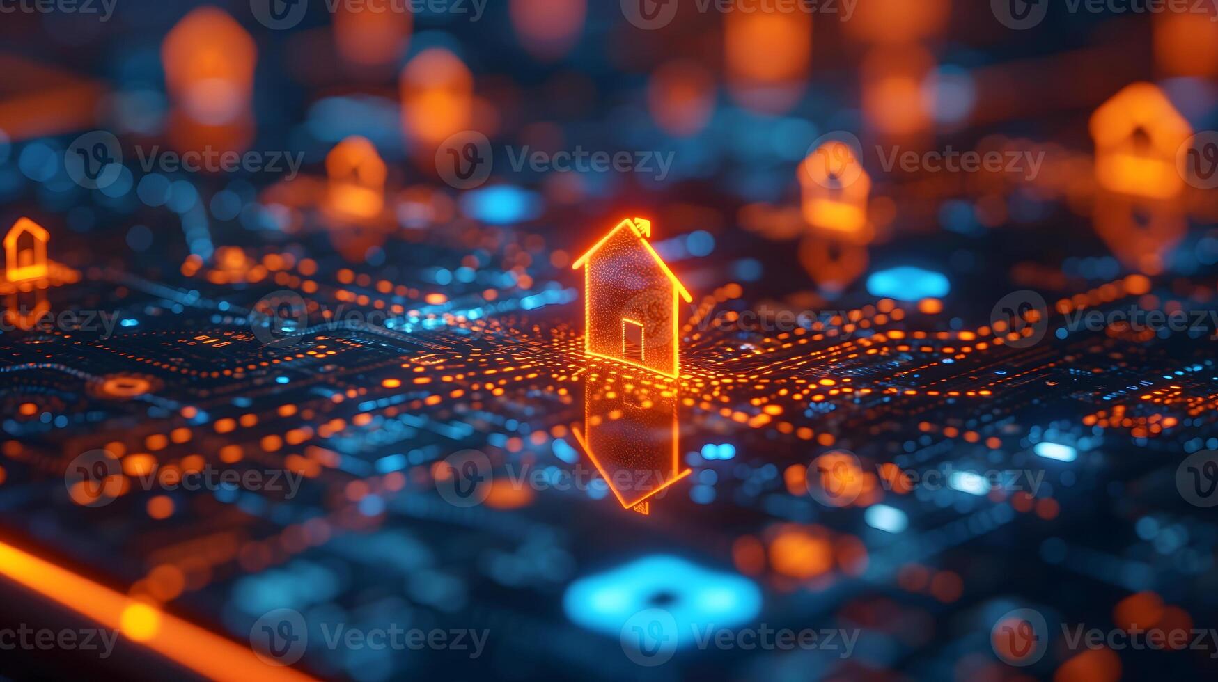 AI Generated House hologram in futuristic digital background photo