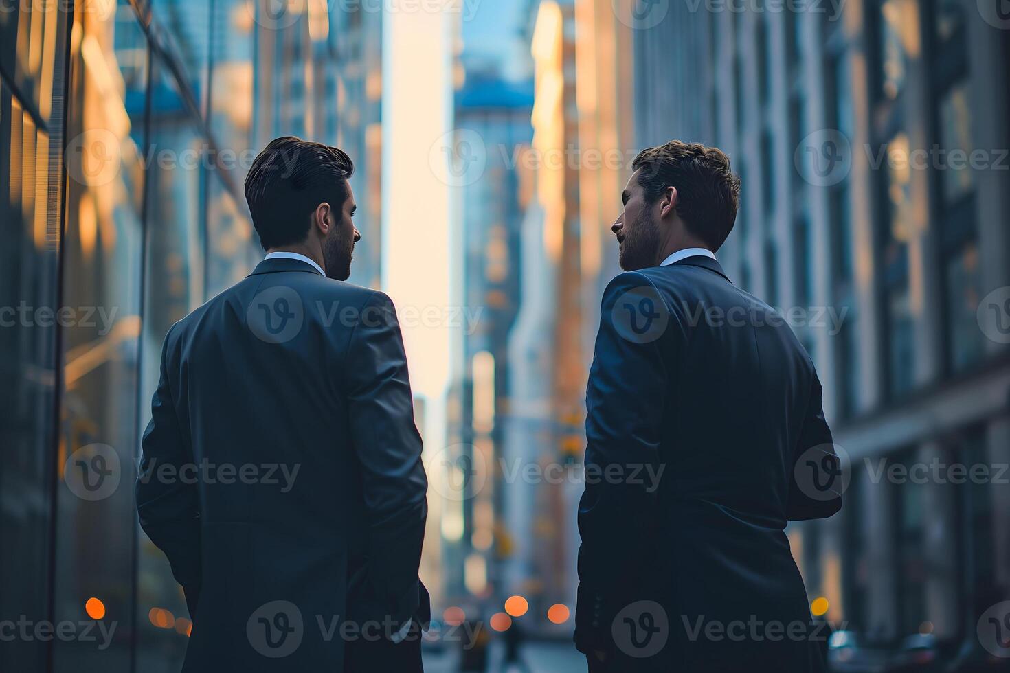 AI Generated Close up abstract business background with businessmen navigating the cityscape, Interacting and collaborating photo