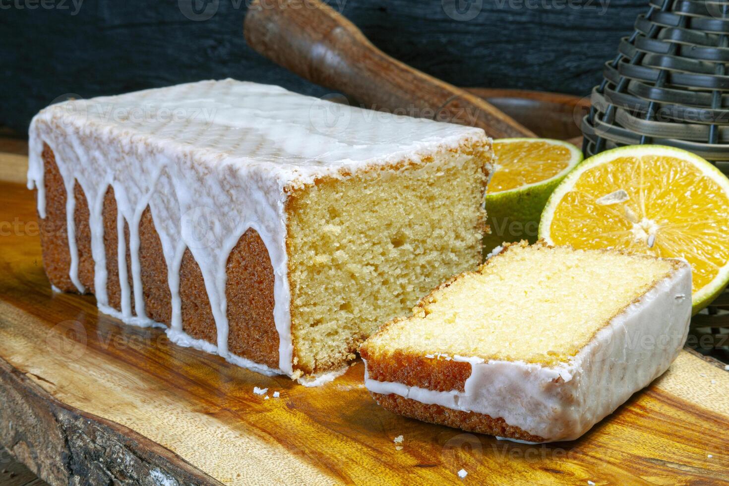 Lemon cake with lemon syrup topping photo
